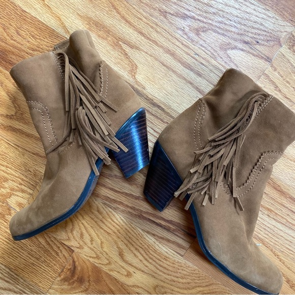 Sam Edelman Boots Women’s 6.5 Leather Suede Fringe Louie Side Zip Western - Picture 1 of 12